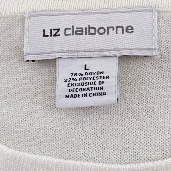 LIZ Claiborne Burgandy and Cream Striped Bell Sleeve sweater, size Large - Picture 2 of 3